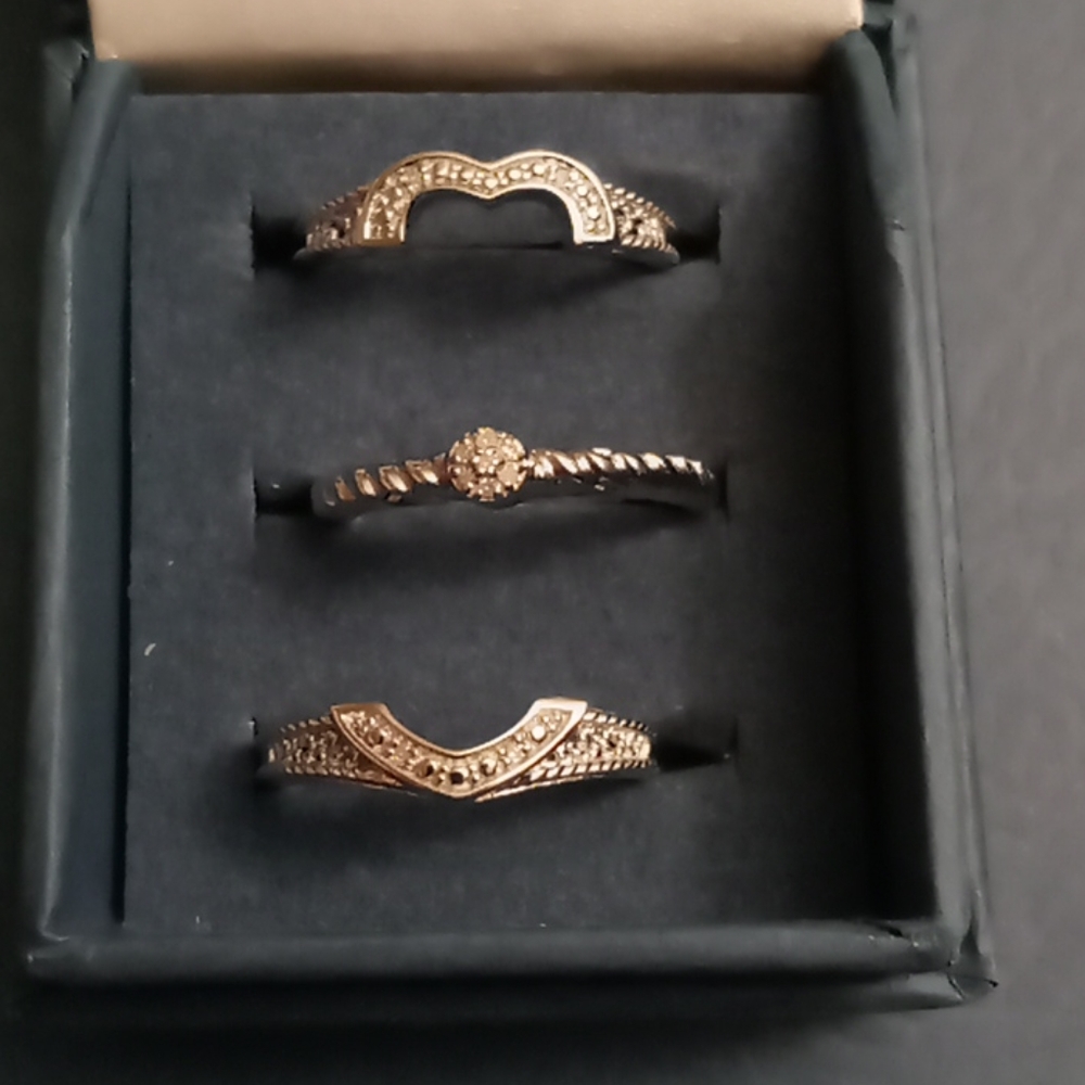 3pc silver heart ring